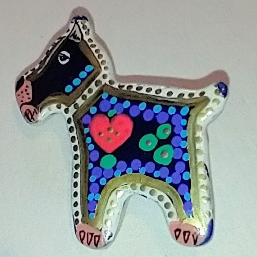 Handcrafted Vintage Brooch Terrier Dog 2" Multi Color